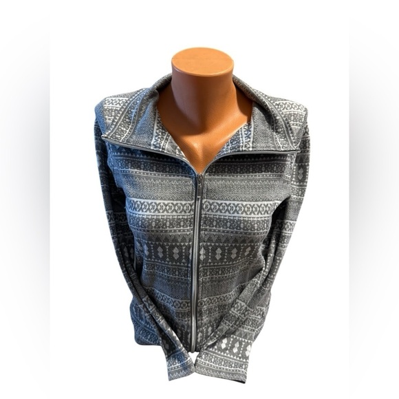 Folk Women’s Fair Isle Full Zip Jacket Gray Blue White Light Weight Size Small - Picture 1 of 11